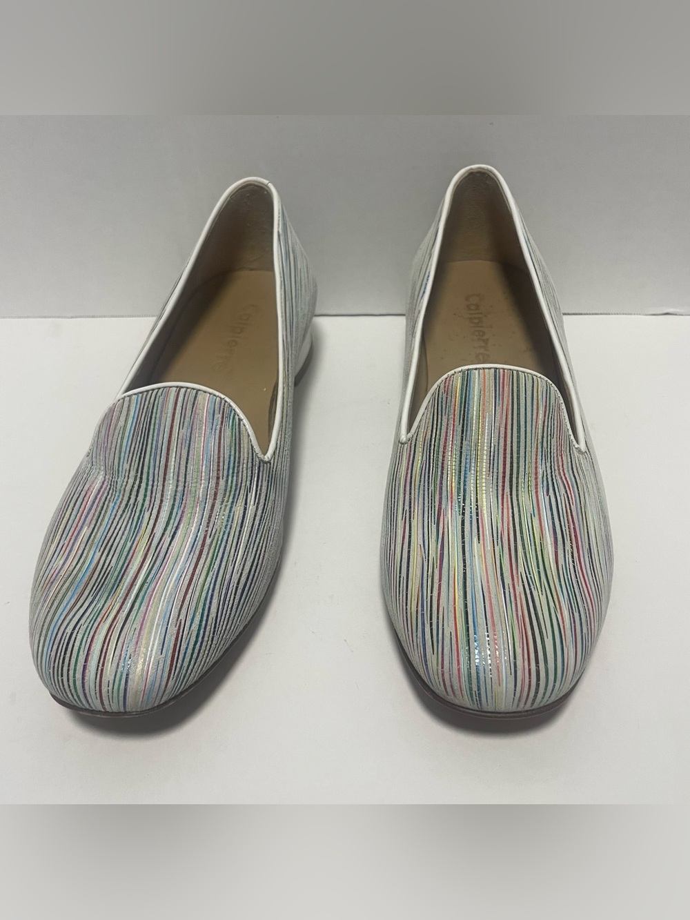 Calpierre Multicolor Striped Leather Loafers Made in Italy EU 39